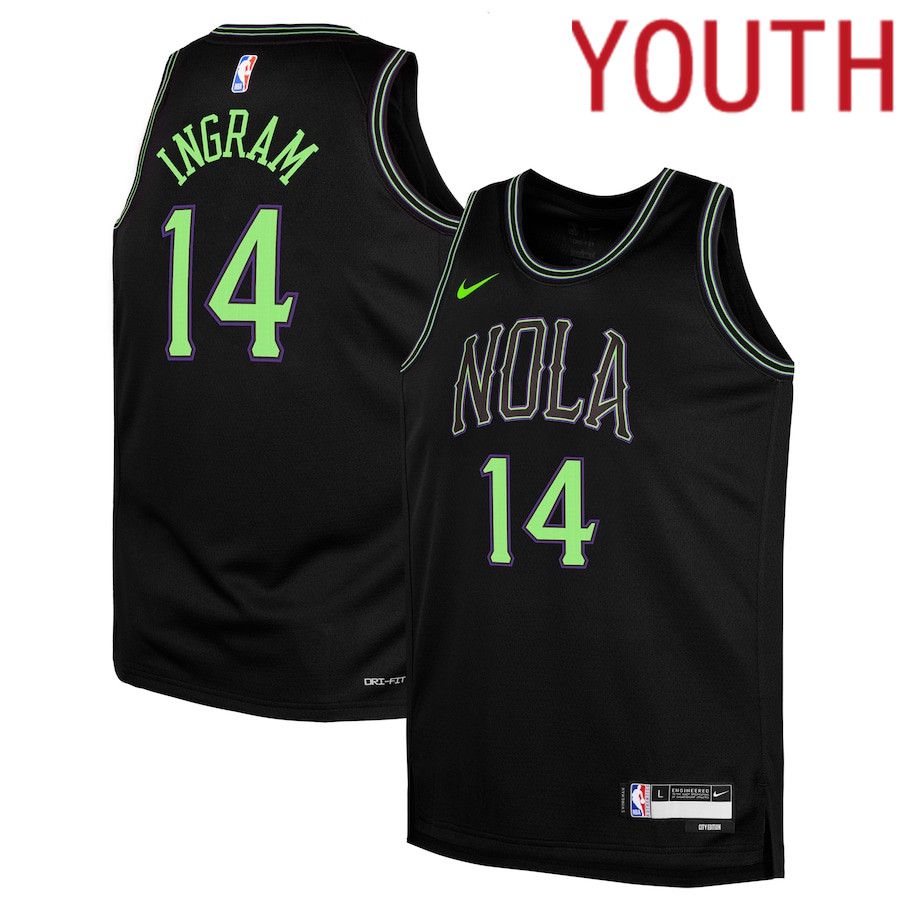 Youth New Orleans Pelicans 14 Brandon Ingram Nike Black City Edition 2023-24 Swingman Replica NBA Jersey